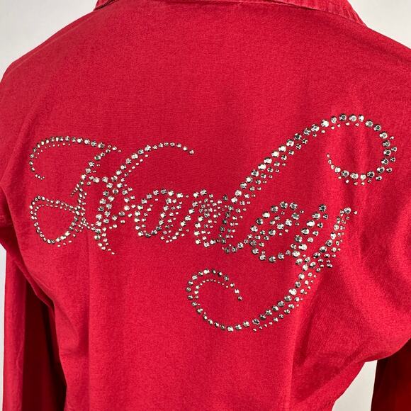 Harley-Davidson Red Zip Up Rhinestone Bling Shirt Size Small - Picture 4 of 8